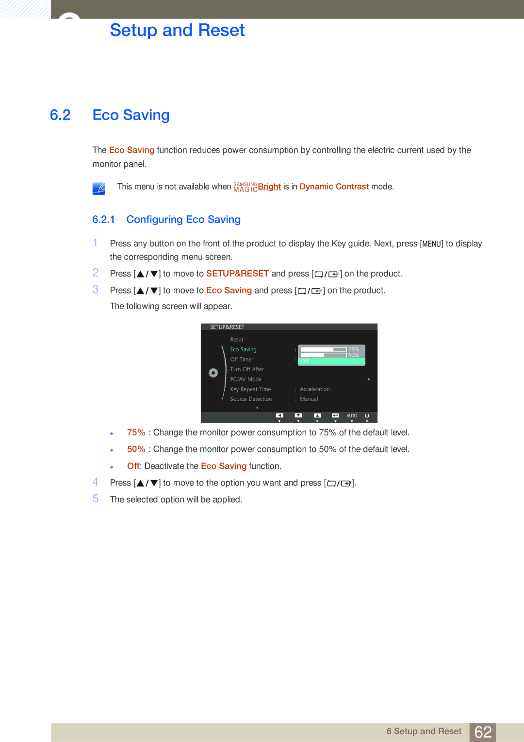 Samsung LS24C750PSX/KZ, LS24C750PS/EN, LS27C750PS/EN, LS27C750PS/UE, LS27C750PS/ZR, LS24C750PS/ZR Configuring Eco Saving 