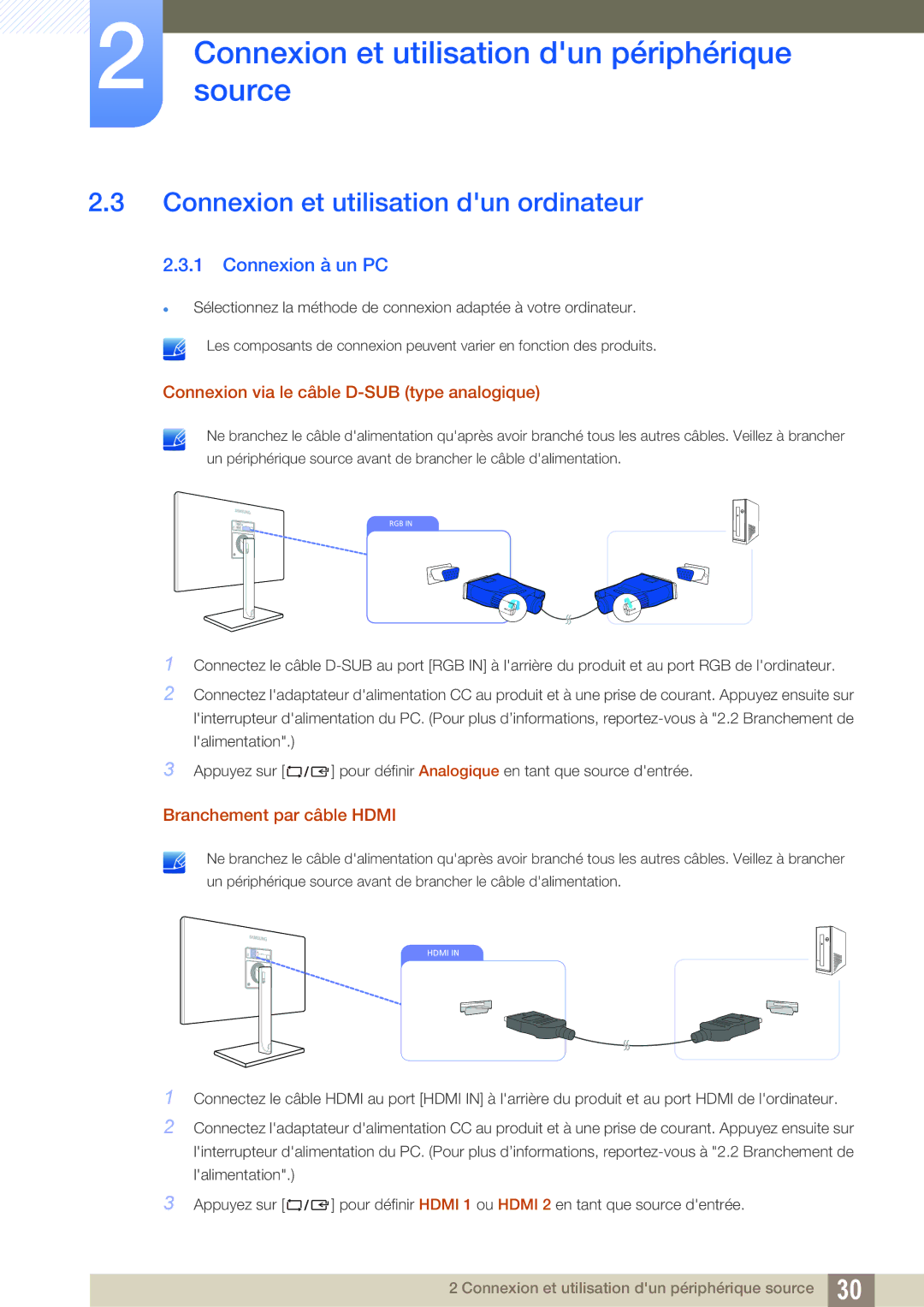 Samsung LS24C750PS/EN, LS27C750PS/EN manual Connexion et utilisation dun ordinateur, Connexion à un PC 