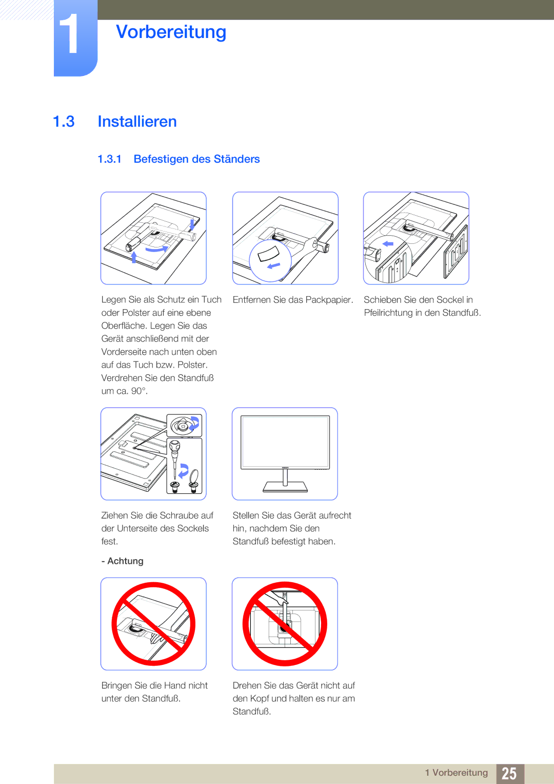 Samsung LS27C750PS/EN, LS24C750PS/EN manual Installieren, Befestigen des Ständers 