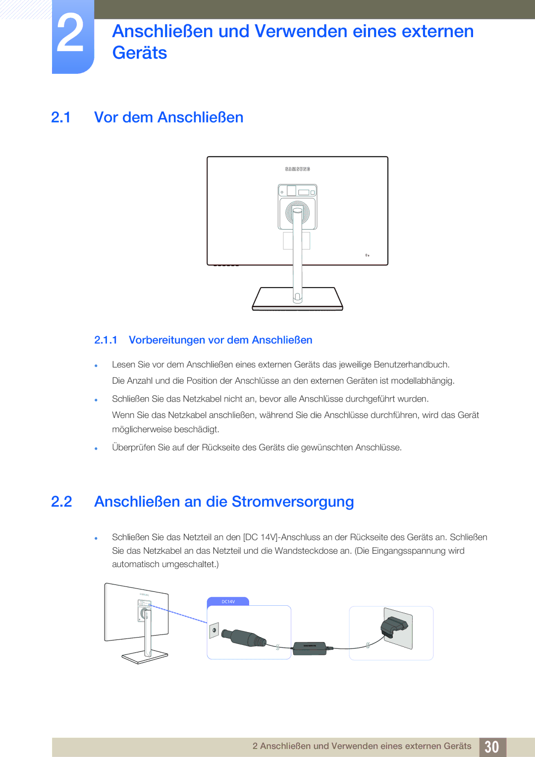 Samsung LS24C750PS/EN, LS27C750PS/EN manual AnschließenGeräts und Verwenden eines externen, Vor dem Anschließen 