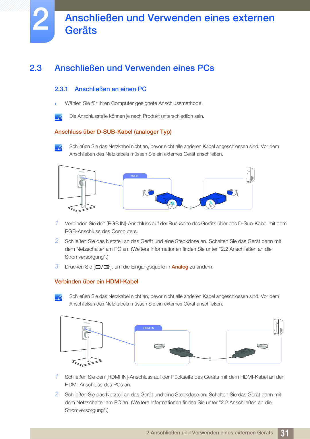 Samsung LS27C750PS/EN, LS24C750PS/EN manual Anschließen und Verwenden eines PCs, Anschließen an einen PC 