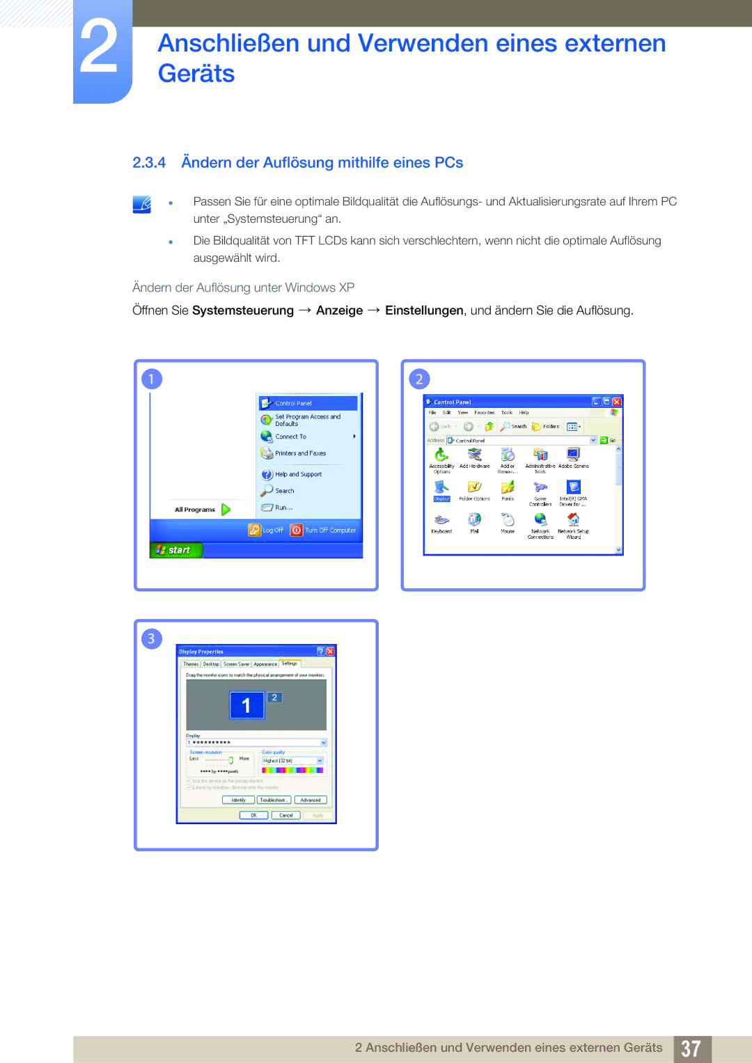 Samsung LS27C750PS/EN, LS24C750PS/EN manual 4 Ändern der Auflösung mithilfe eines PCs 