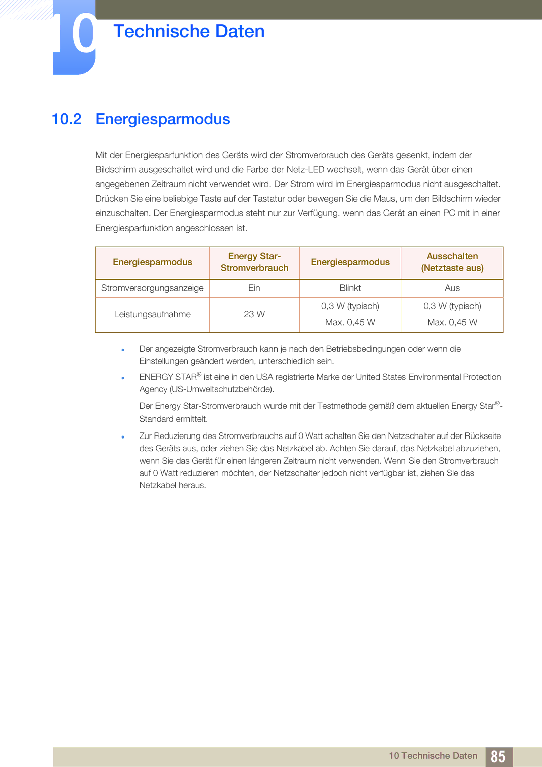 Samsung LS27C750PS/EN, LS24C750PS/EN manual Energiesparmodus 