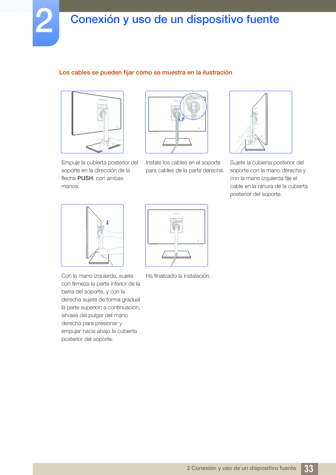 Samsung LS27C750PS/EN, LS24C750PS/EN manual Los cables se pueden fijar como se muestra en la ilustración 