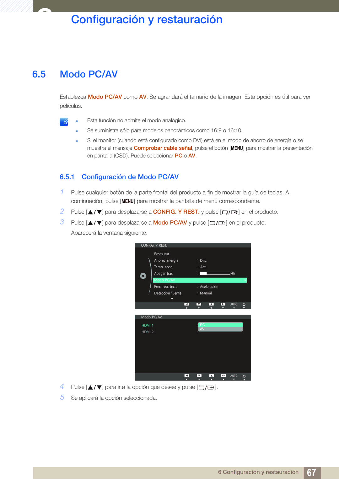 Samsung LS27C750PS/EN, LS24C750PS/EN manual Configuración de Modo PC/AV 