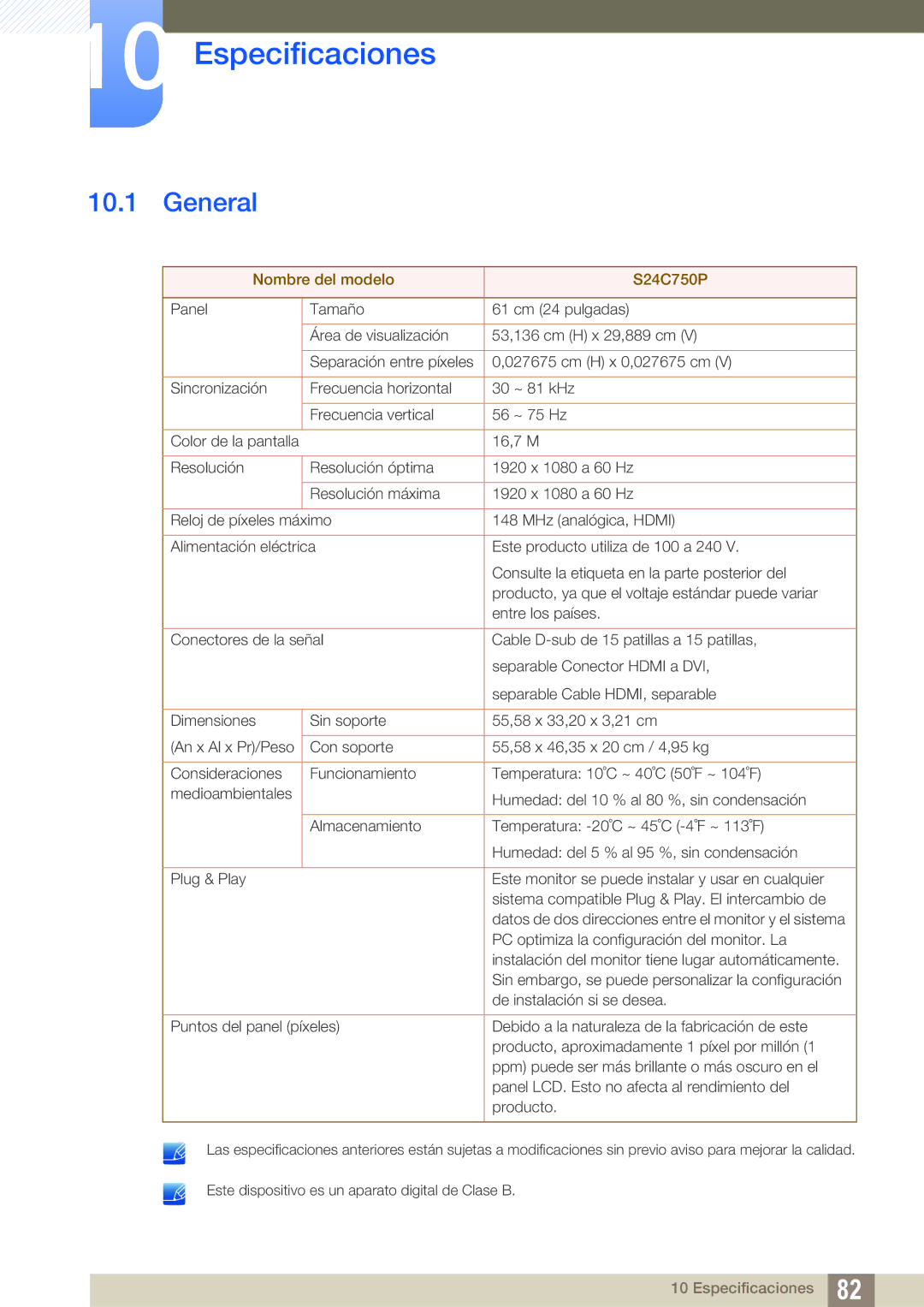 Samsung LS24C750PS/EN, LS27C750PS/EN manual Especificaciones, General 