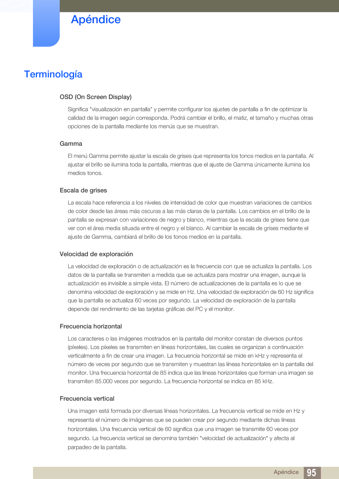 Samsung LS27C750PS/EN, LS24C750PS/EN manual Terminología, OSD On Screen Display 