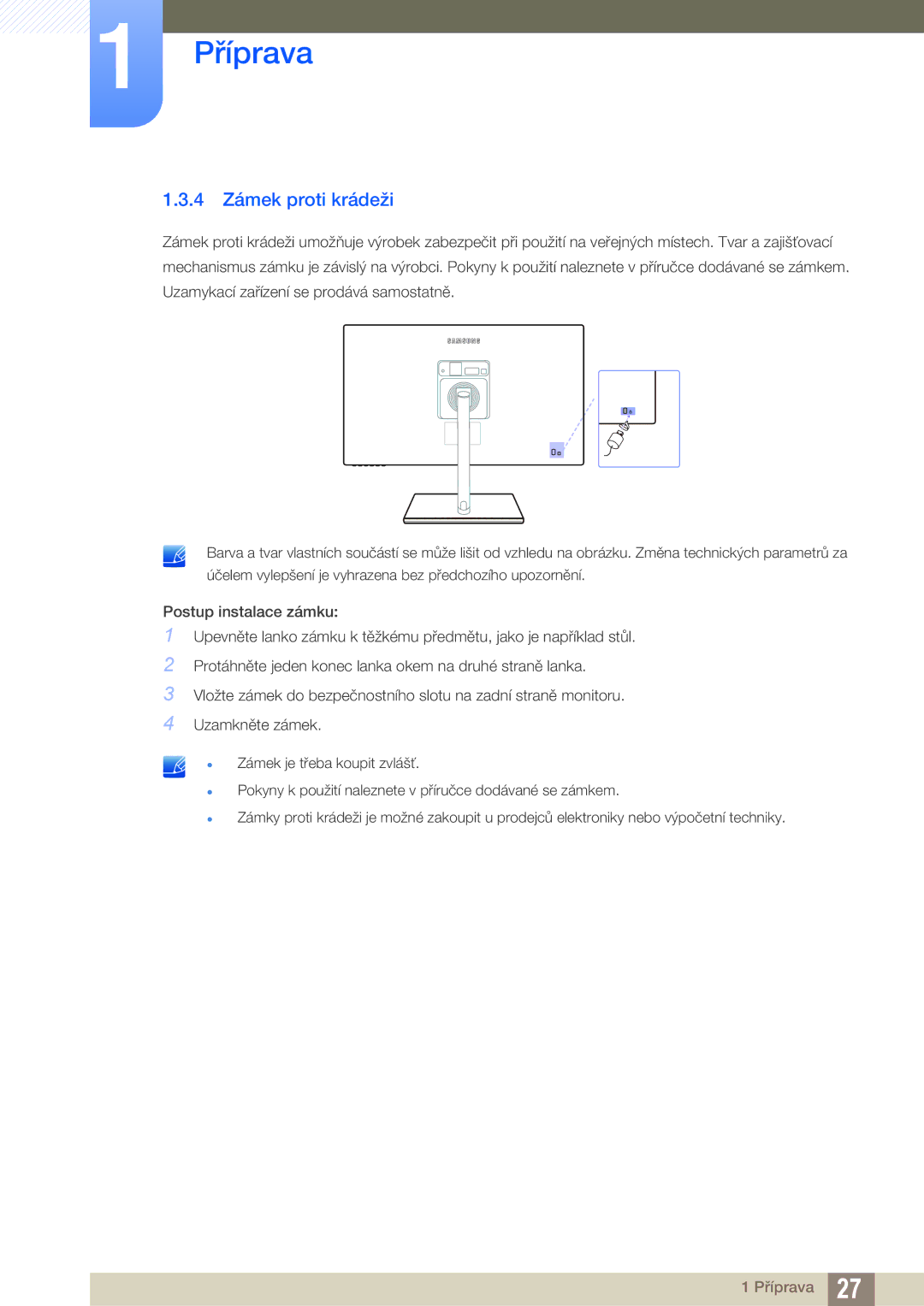 Samsung LS27C750PS/EN, LS24C750PS/EN manual 4 Zámek proti krádeži 