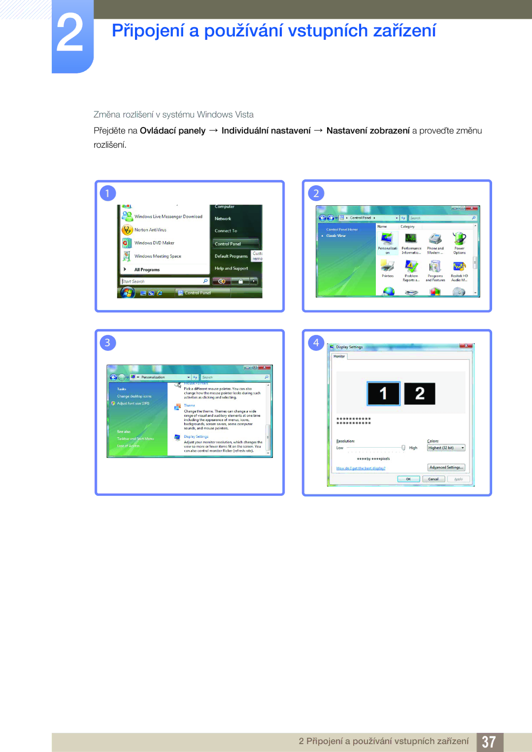 Samsung LS27C750PS/EN, LS24C750PS/EN manual Změna rozlišení v systému Windows Vista 