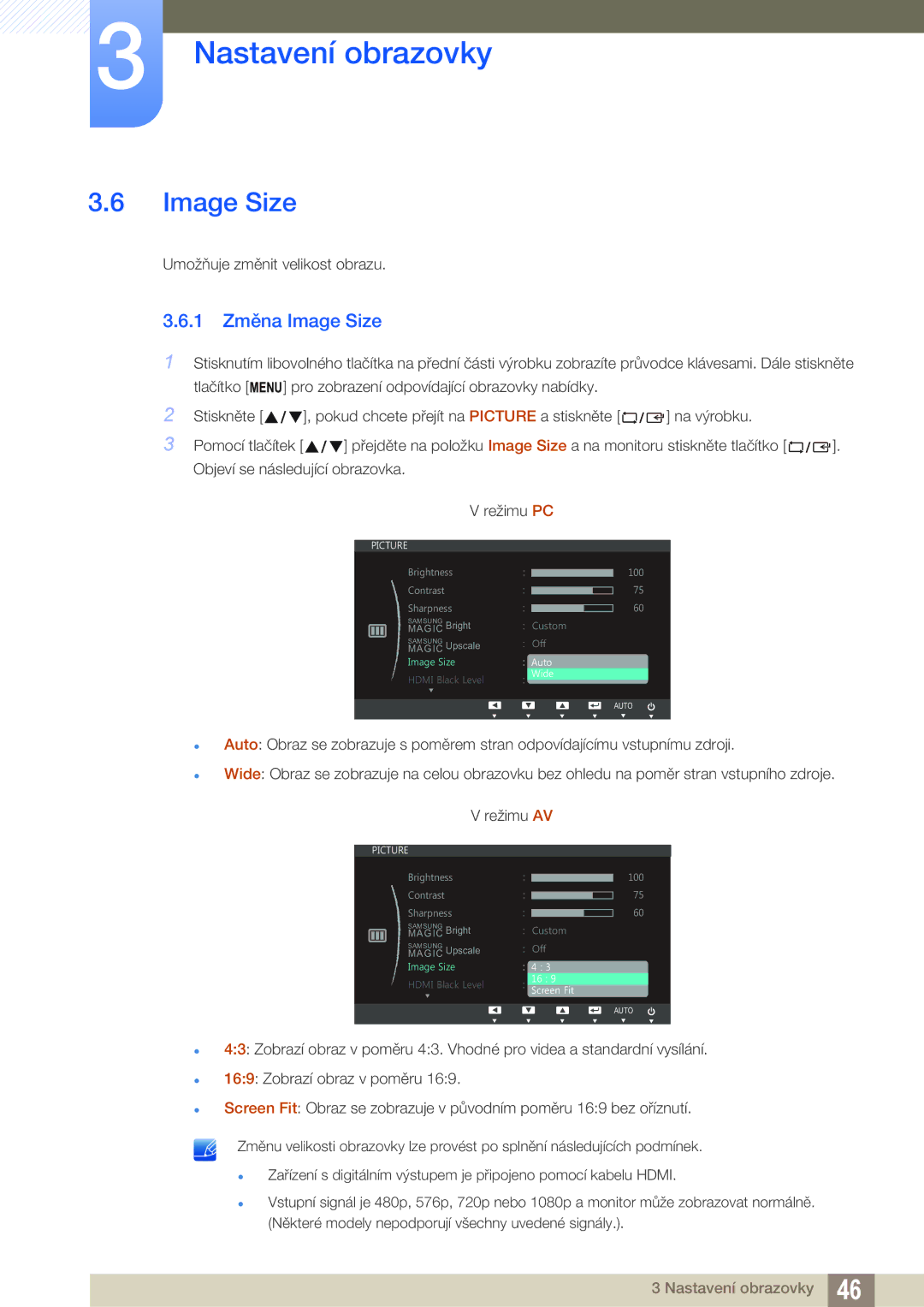 Samsung LS24C750PS/EN, LS27C750PS/EN manual 1 Změna Image Size 