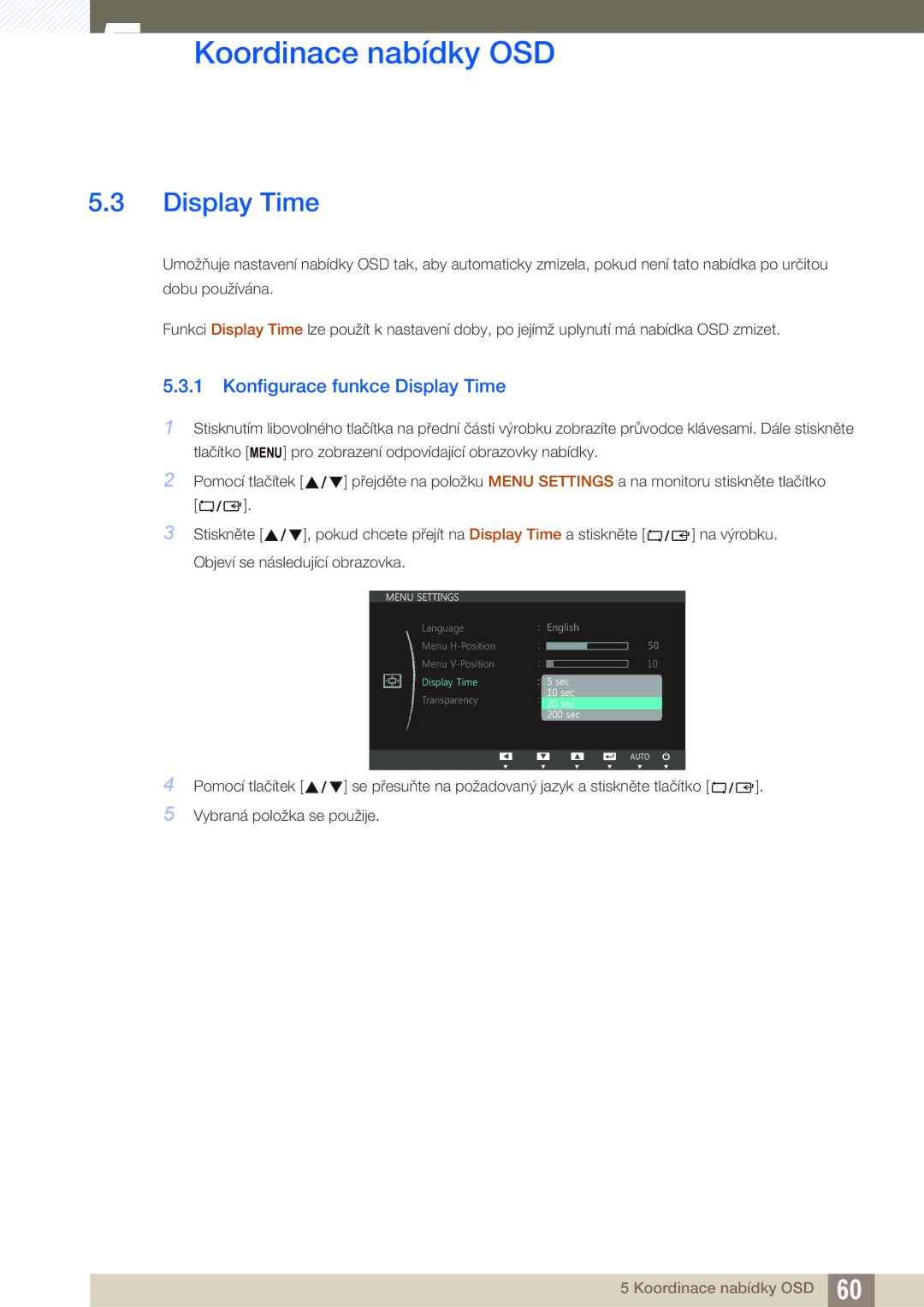 Samsung LS24C750PS/EN, LS27C750PS/EN manual Konfigurace funkce Display Time 