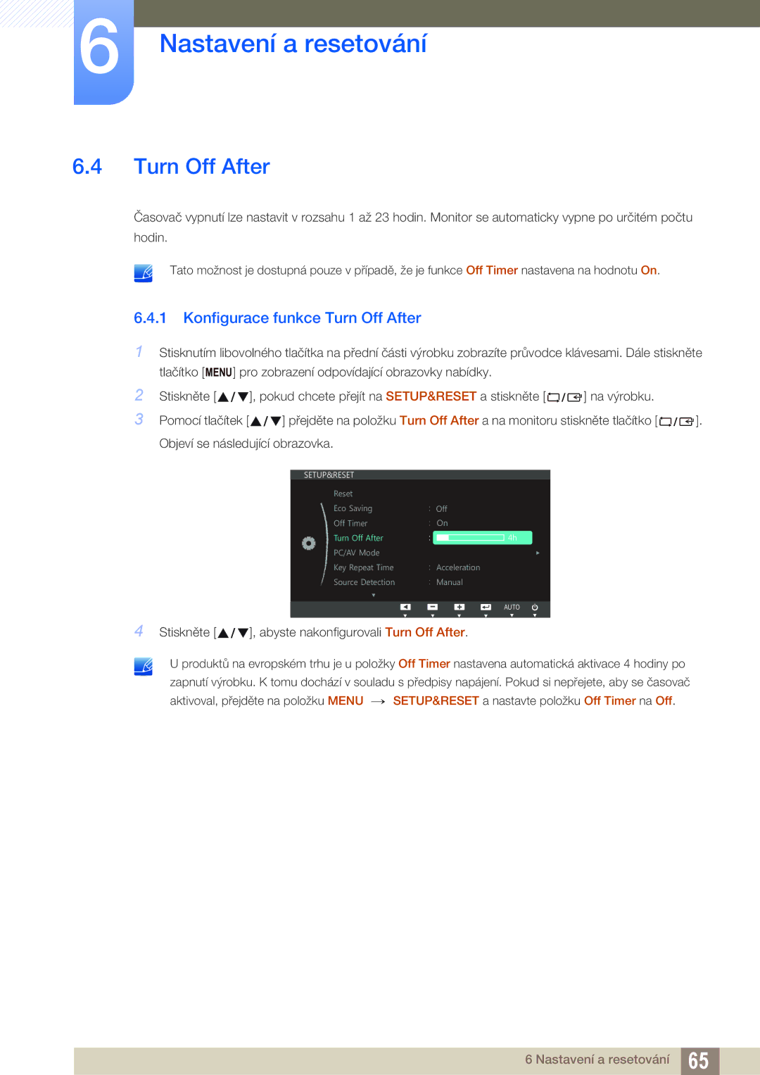 Samsung LS27C750PS/EN, LS24C750PS/EN manual Konfigurace funkce Turn Off After 