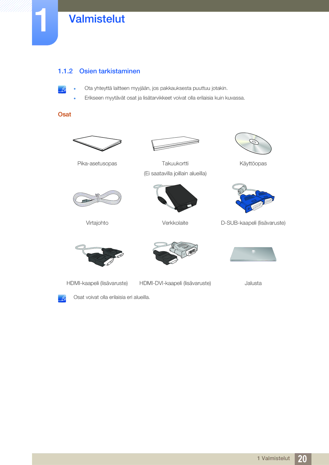 Samsung LS24C750PS/EN, LS27C750PS/EN manual Osien tarkistaminen, Osat 