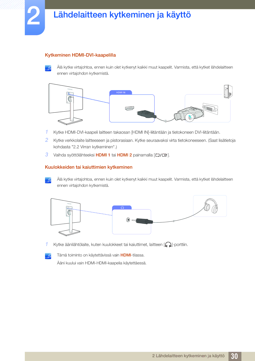 Samsung LS24C750PS/EN, LS27C750PS/EN manual Kytkeminen HDMI-DVI-kaapelilla 