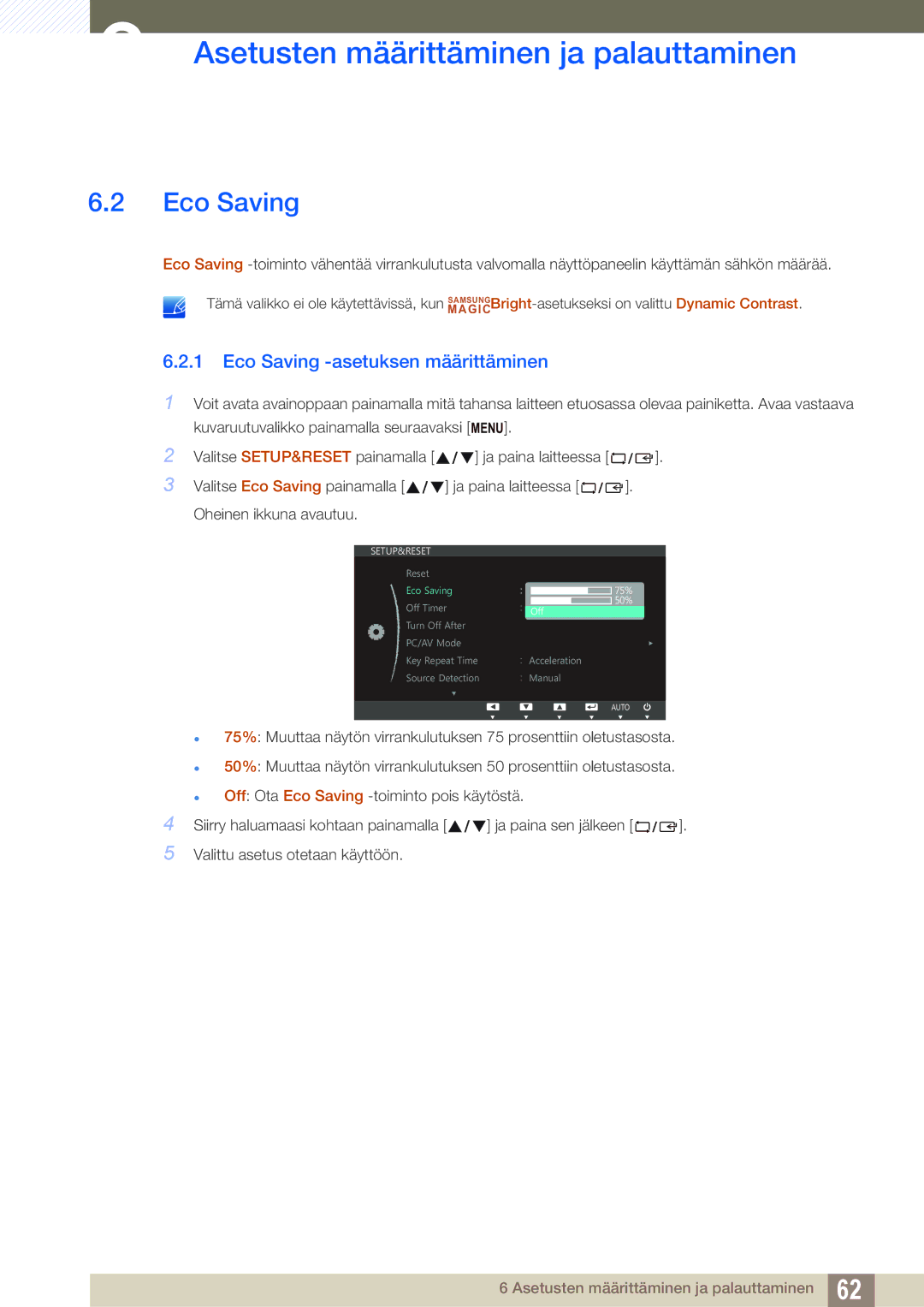 Samsung LS24C750PS/EN, LS27C750PS/EN manual Eco Saving -asetuksen määrittäminen 