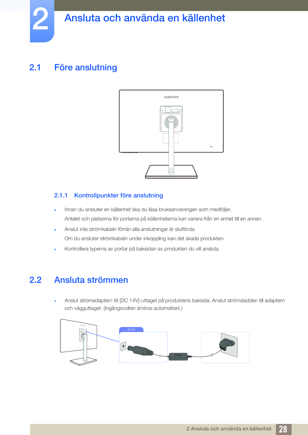 Samsung LS24C750PS/EN Ansluta och använda en källenhet, Före anslutning, Ansluta strömmen, Kontrollpunkter före anslutning 