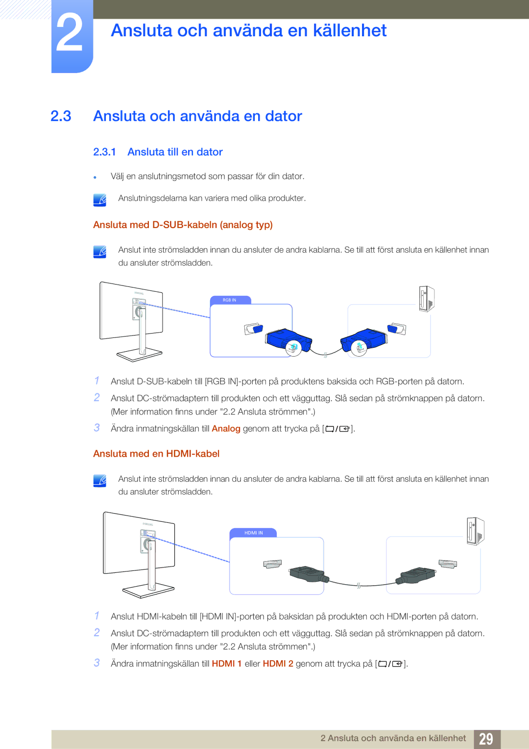 Samsung LS27C750PS/EN, LS24C750PS/EN manual Ansluta och använda en dator, Ansluta till en dator 