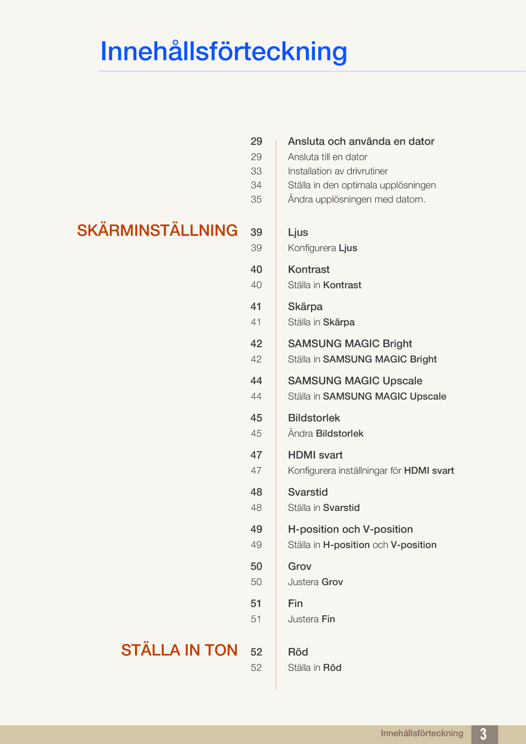 Samsung LS27C750PS/EN, LS24C750PS/EN manual Skärminställning Ställa in TON 