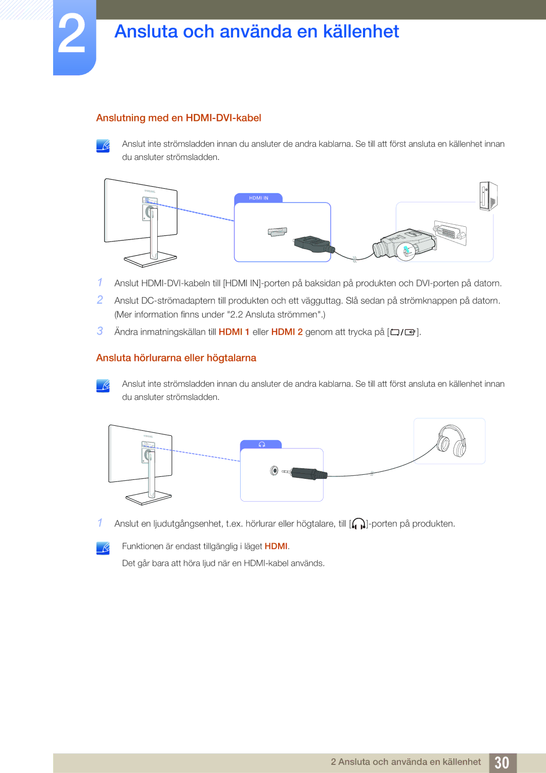 Samsung LS24C750PS/EN, LS27C750PS/EN manual Anslutning med en HDMI-DVI-kabel 