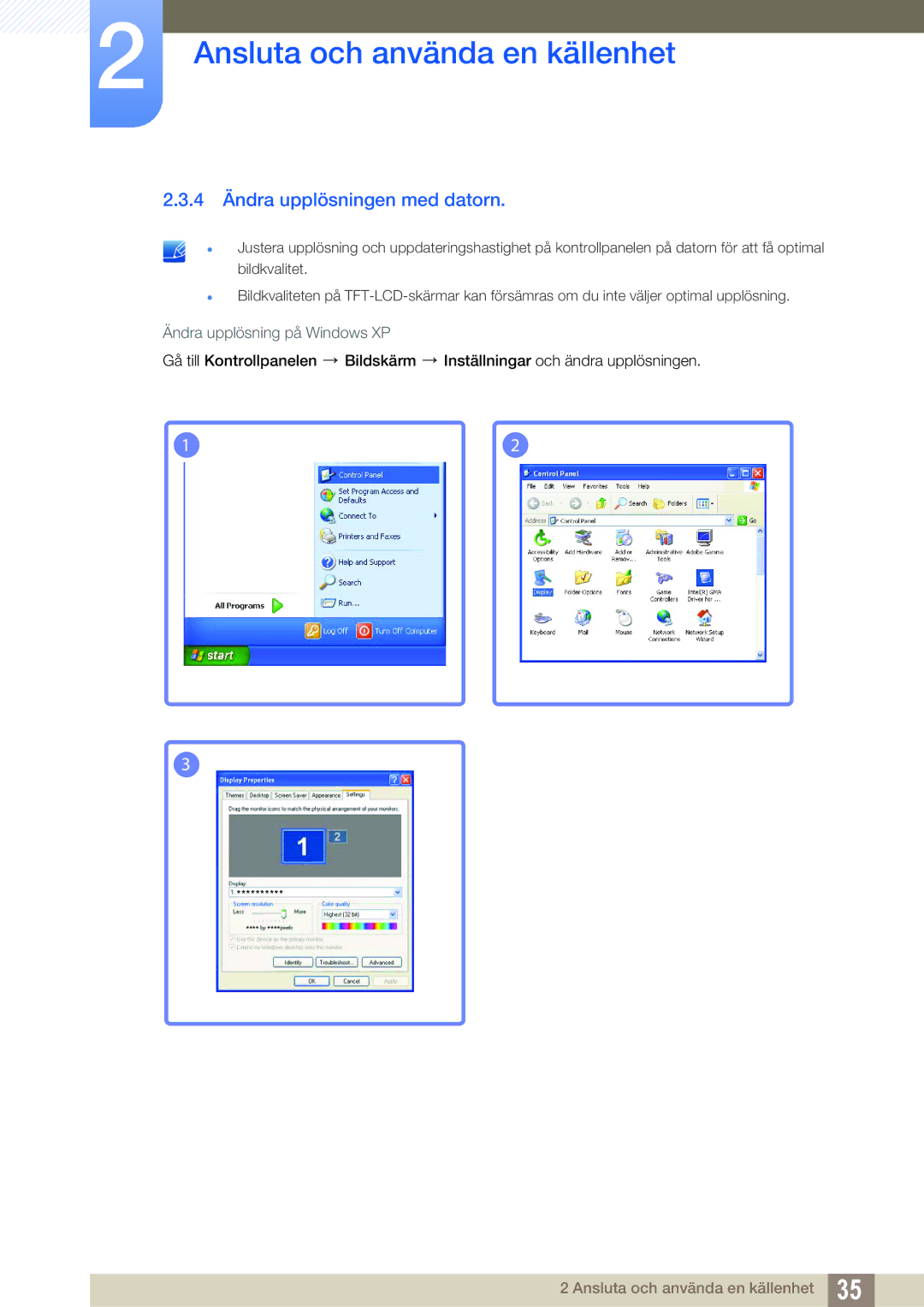 Samsung LS27C750PS/EN, LS24C750PS/EN manual 4 Ändra upplösningen med datorn 