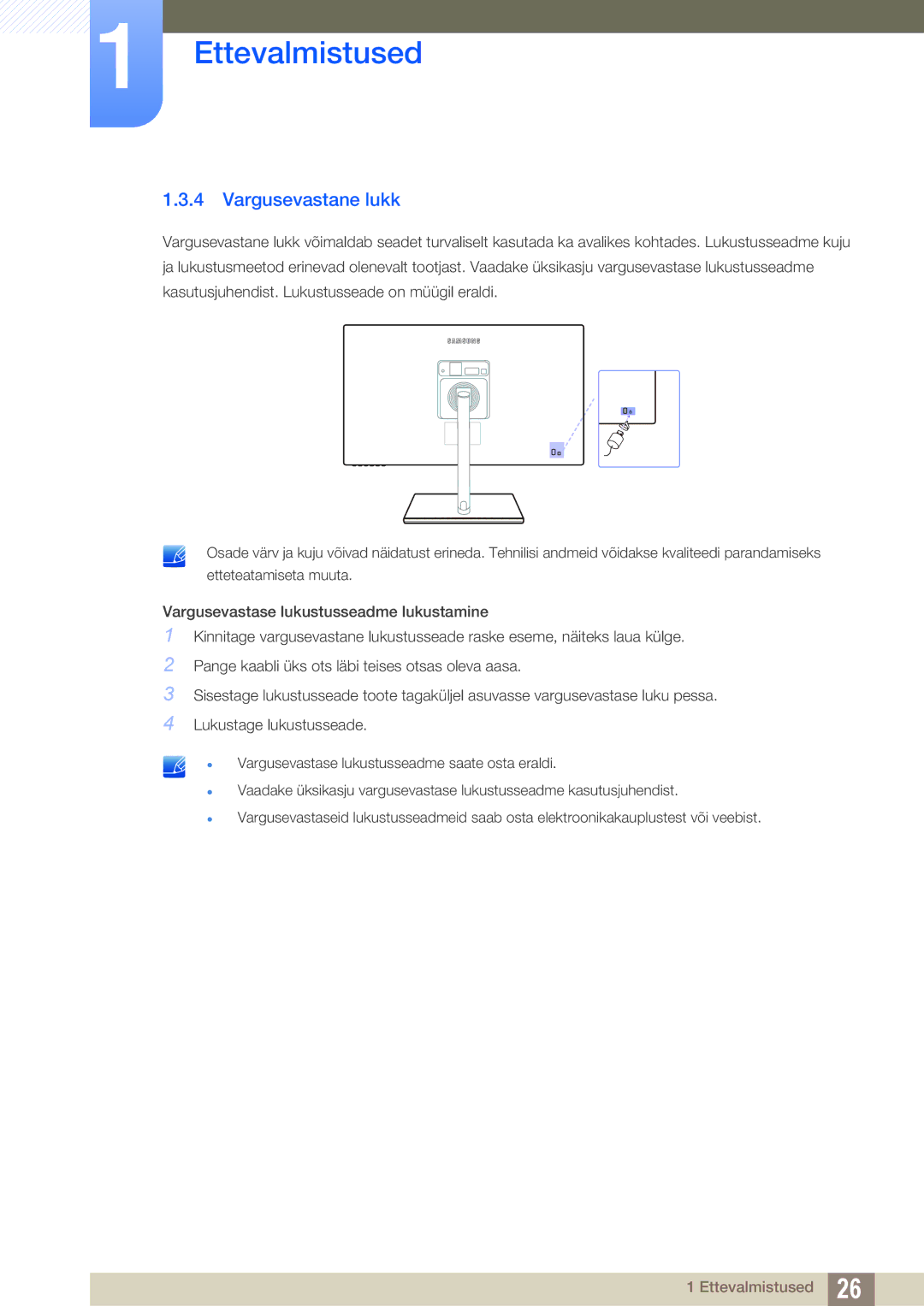 Samsung LS24C750PS/EN, LS27C750PS/EN manual Vargusevastane lukk 