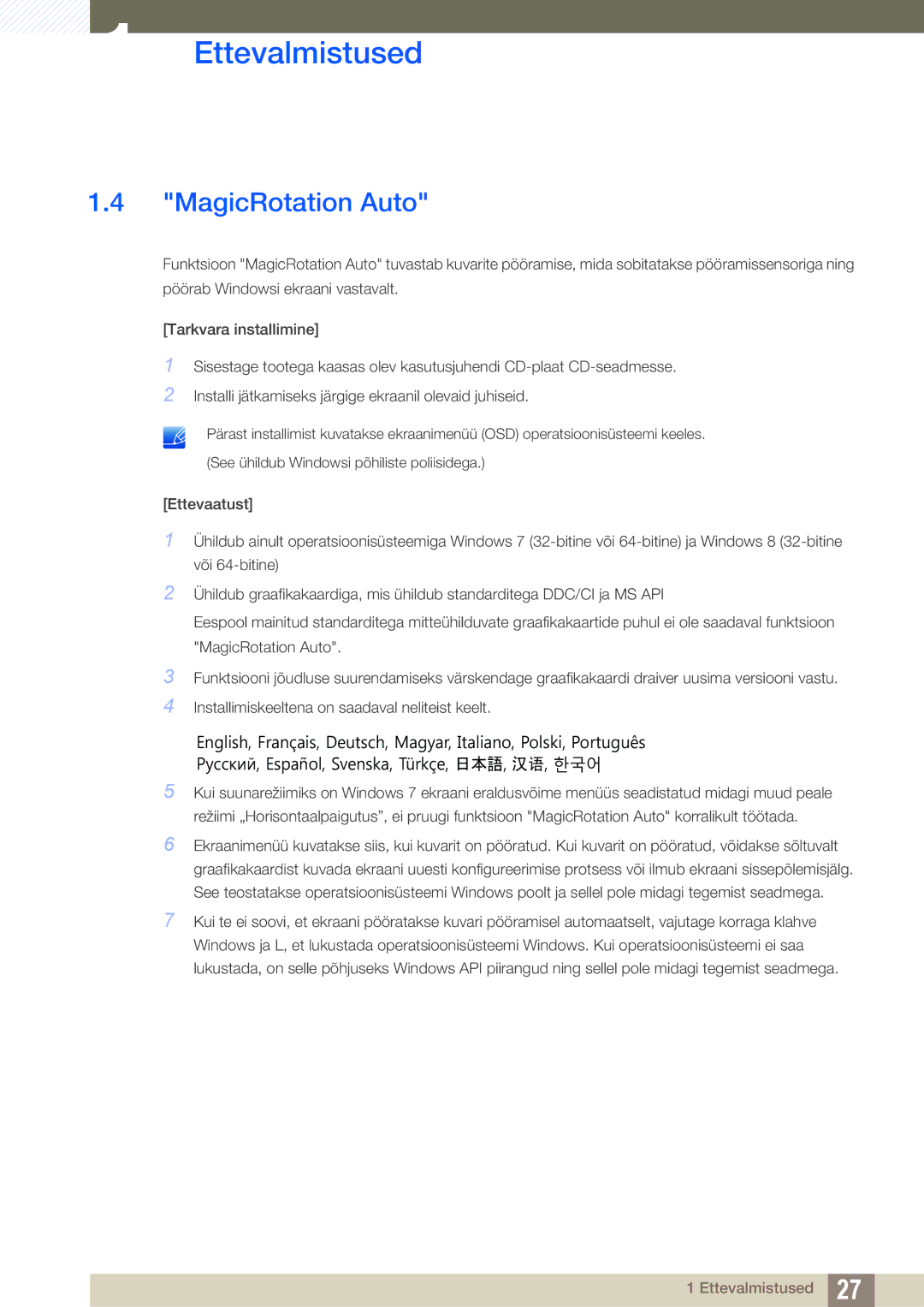 Samsung LS27C750PS/EN, LS24C750PS/EN manual MagicRotation Auto 