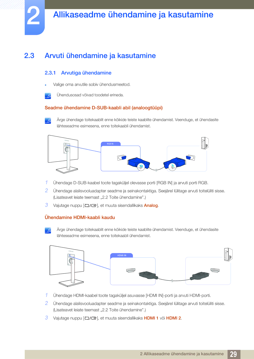 Samsung LS27C750PS/EN, LS24C750PS/EN manual Arvuti ühendamine ja kasutamine, Arvutiga ühendamine 