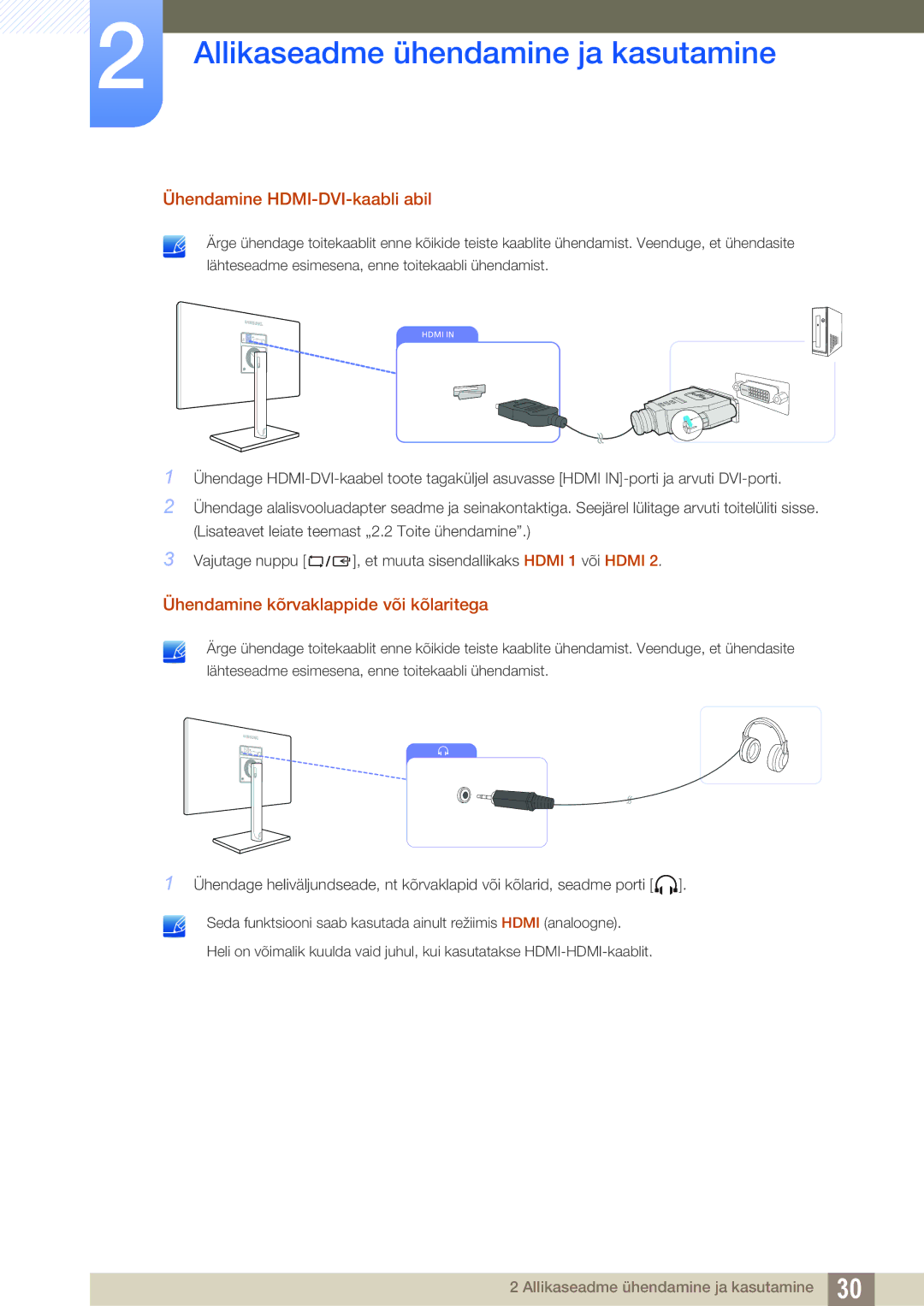 Samsung LS24C750PS/EN, LS27C750PS/EN manual Ühendamine HDMI-DVI-kaabli abil 