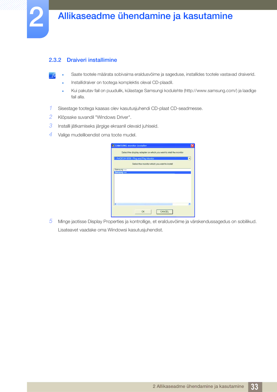 Samsung LS27C750PS/EN, LS24C750PS/EN manual Draiveri installimine 