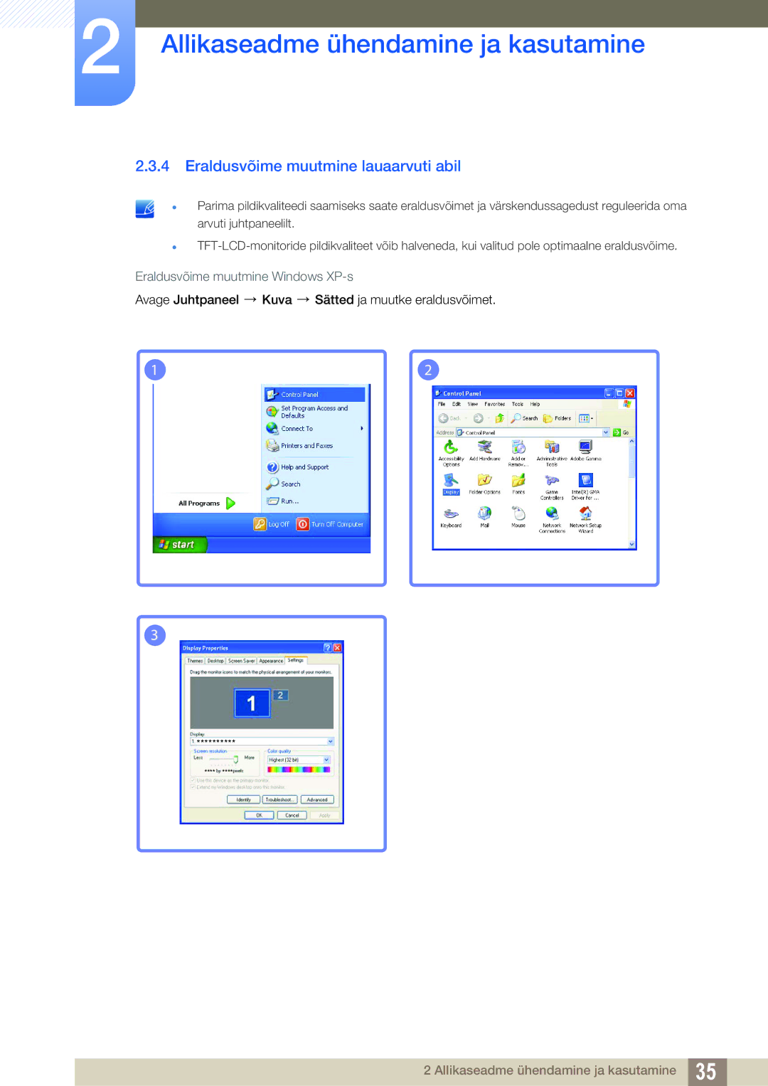 Samsung LS27C750PS/EN, LS24C750PS/EN manual Eraldusvõime muutmine lauaarvuti abil 