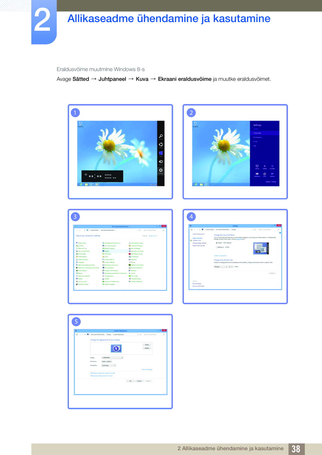 Samsung LS24C750PS/EN, LS27C750PS/EN manual Eraldusvõime muutmine Windows 8-s 