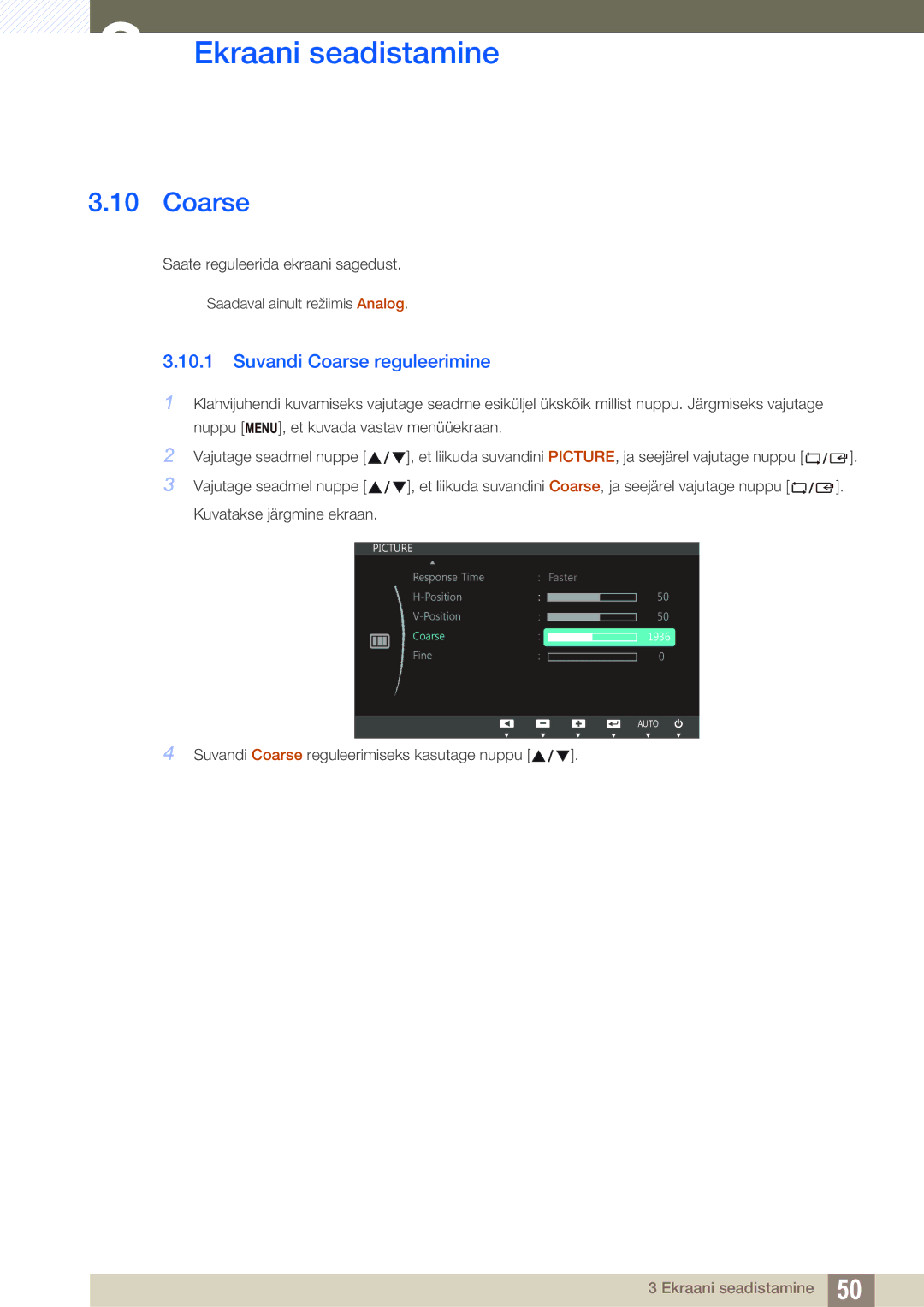 Samsung LS24C750PS/EN, LS27C750PS/EN manual Suvandi Coarse reguleerimine 