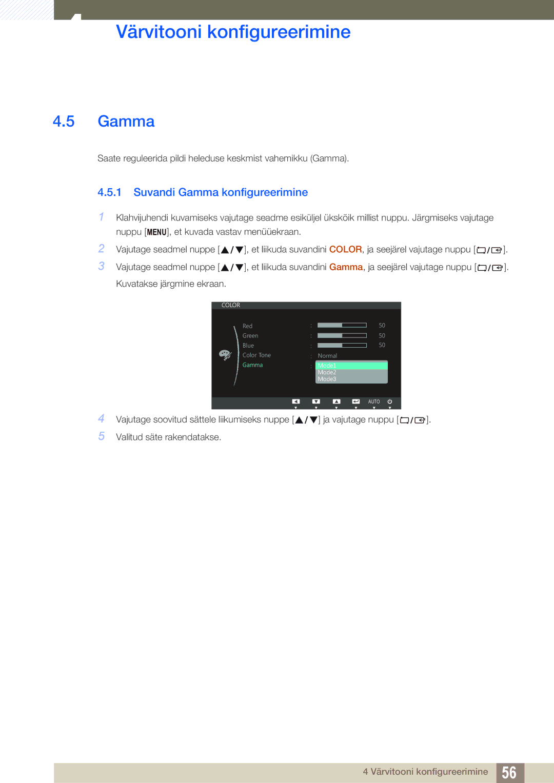 Samsung LS24C750PS/EN, LS27C750PS/EN manual Suvandi Gamma konfigureerimine 