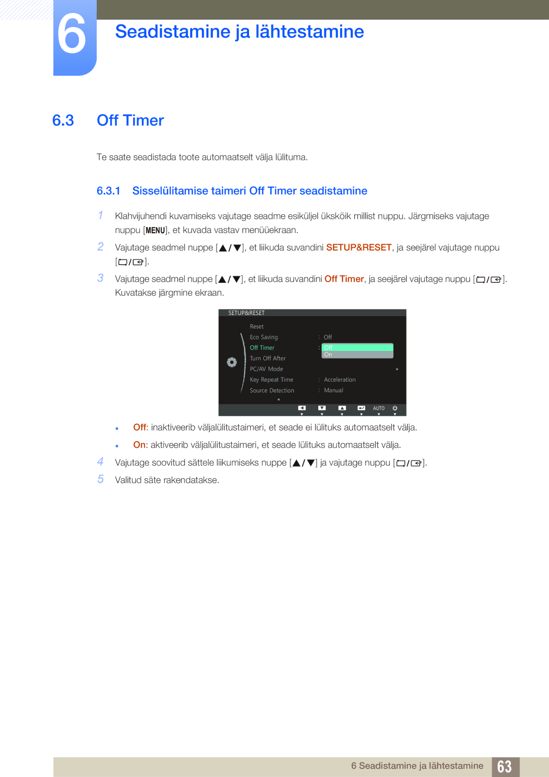 Samsung LS27C750PS/EN, LS24C750PS/EN manual Sisselülitamise taimeri Off Timer seadistamine 