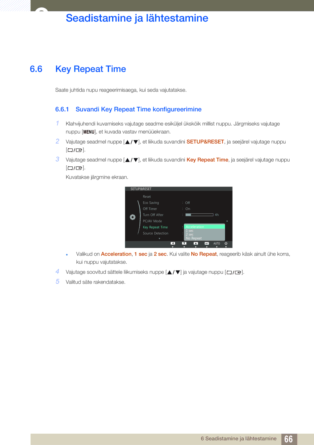 Samsung LS24C750PS/EN, LS27C750PS/EN manual Suvandi Key Repeat Time konfigureerimine 