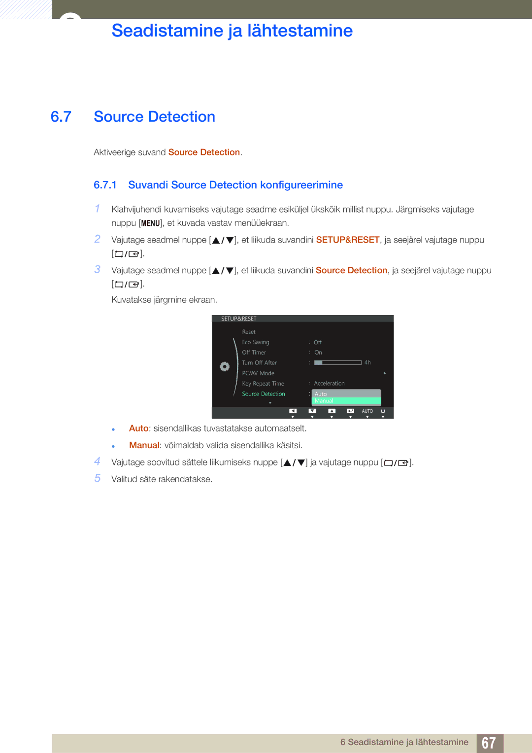 Samsung LS27C750PS/EN, LS24C750PS/EN manual Suvandi Source Detection konfigureerimine 