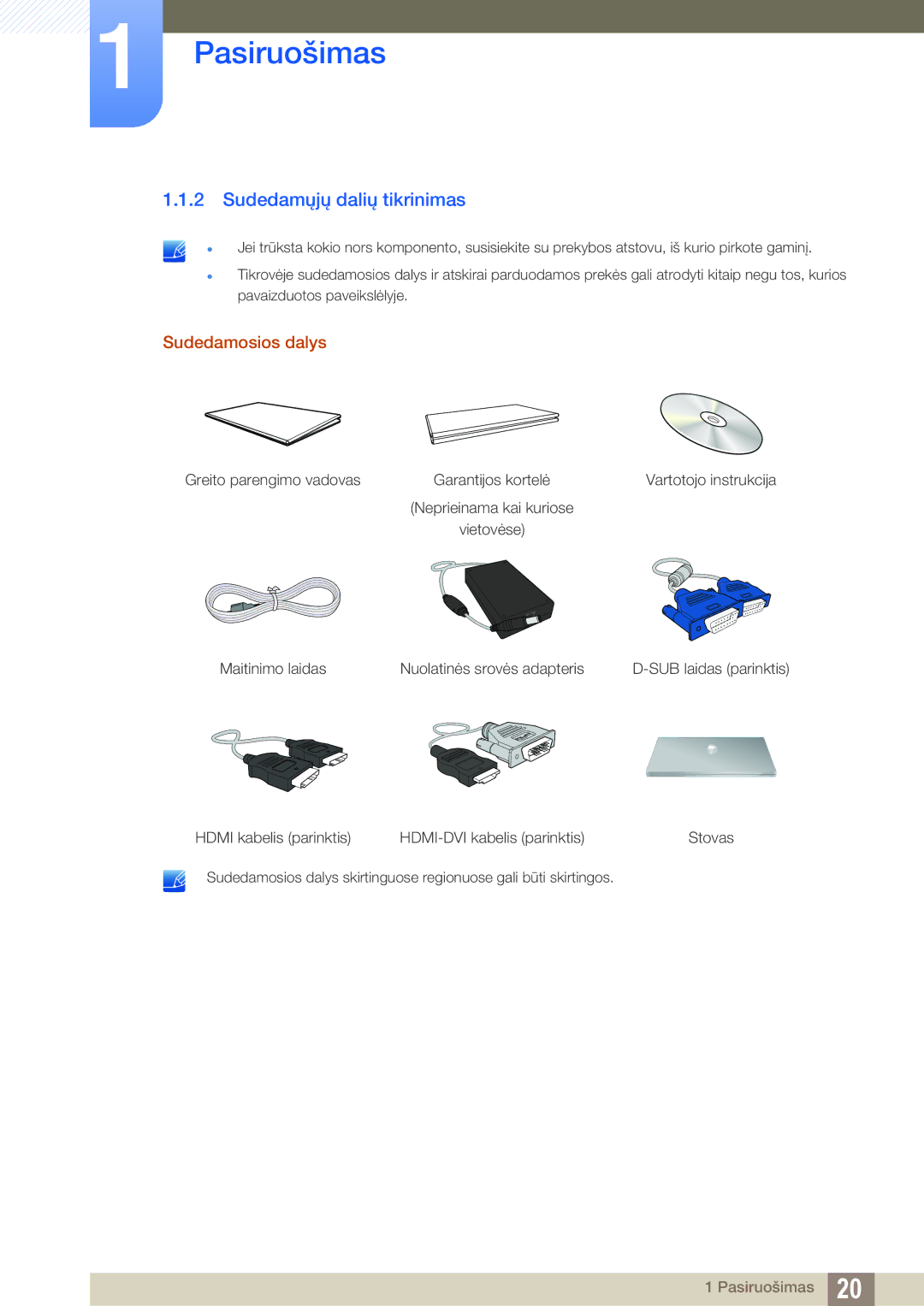 Samsung LS24C750PS/EN, LS27C750PS/EN manual Sudedamųjų dalių tikrinimas, Sudedamosios dalys 