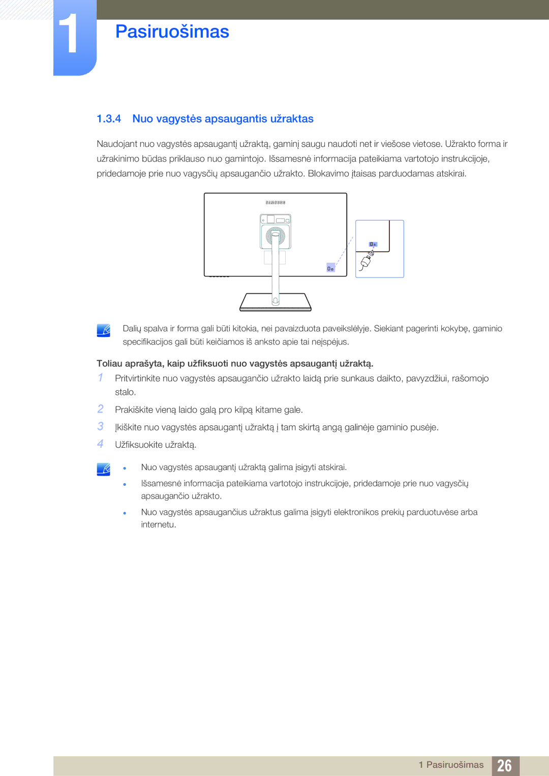 Samsung LS24C750PS/EN, LS27C750PS/EN manual Nuo vagystės apsaugantis užraktas 