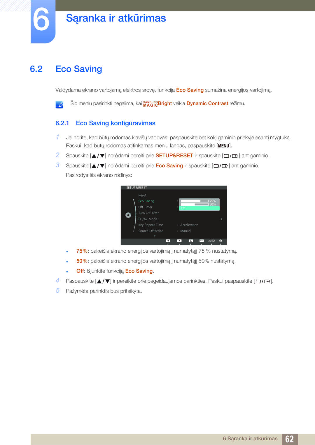 Samsung LS24C750PS/EN, LS27C750PS/EN manual Eco Saving konfigūravimas 