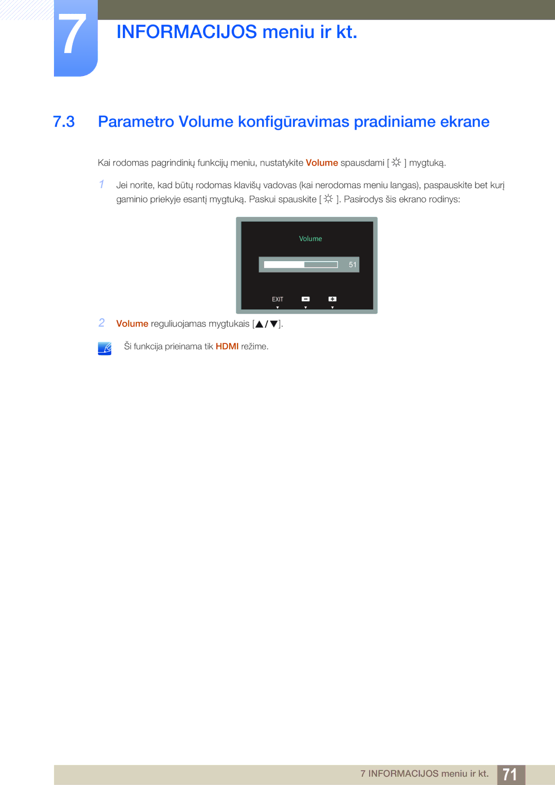 Samsung LS27C750PS/EN, LS24C750PS/EN manual Parametro Volume konfigūravimas pradiniame ekrane 