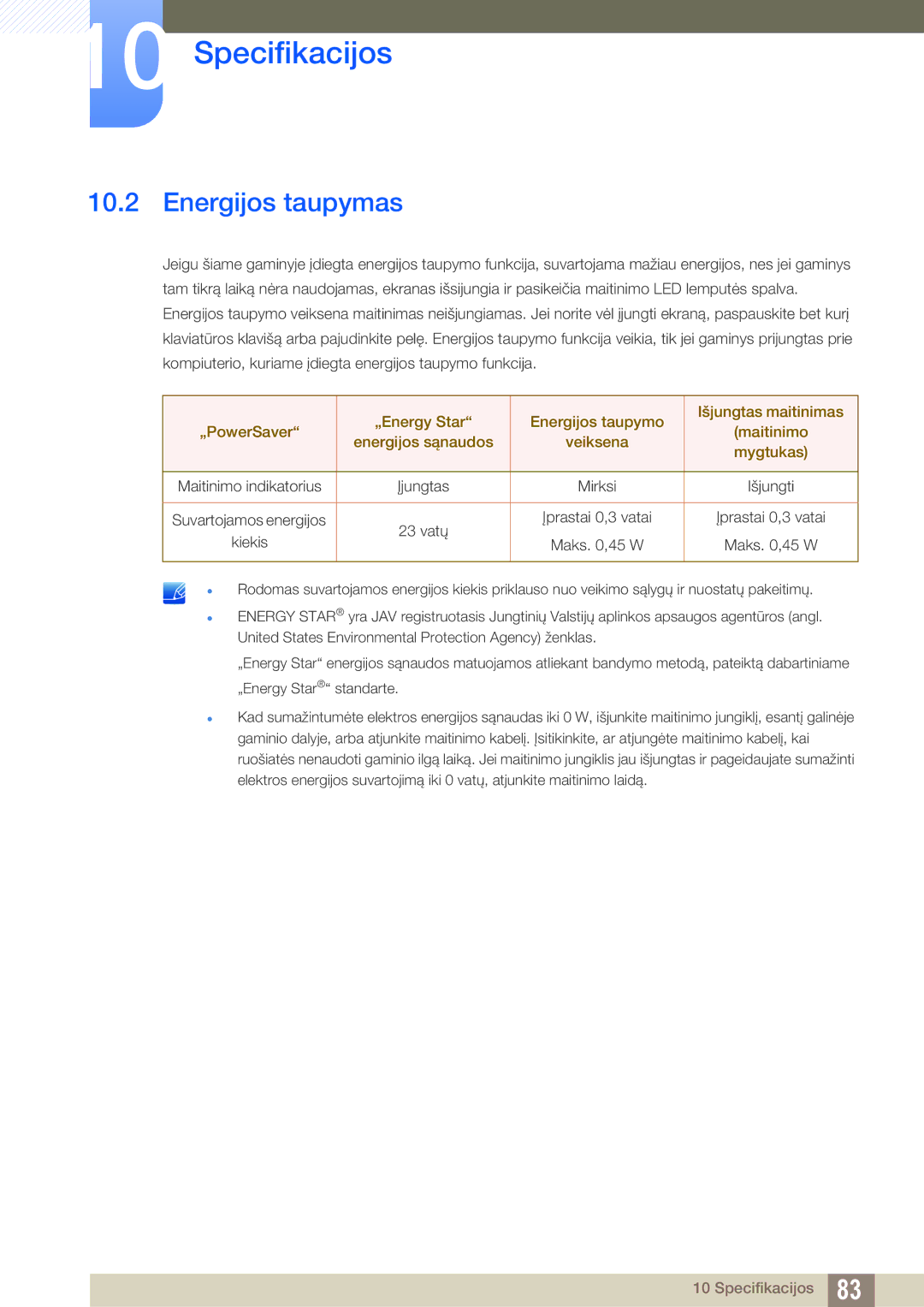 Samsung LS27C750PS/EN, LS24C750PS/EN manual Energijos taupymas 