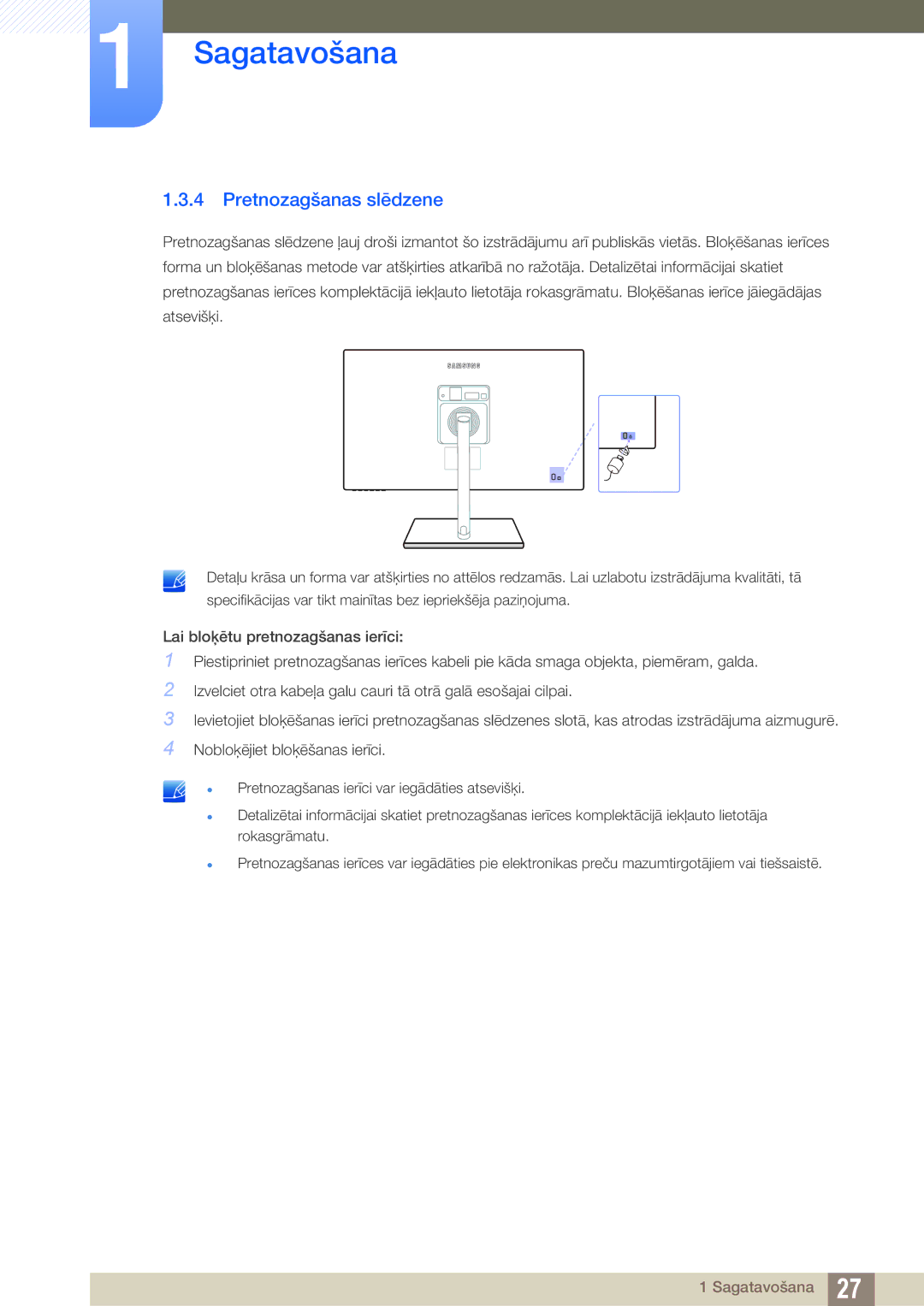 Samsung LS27C750PS/EN, LS24C750PS/EN manual Pretnozagšanas slēdzene 