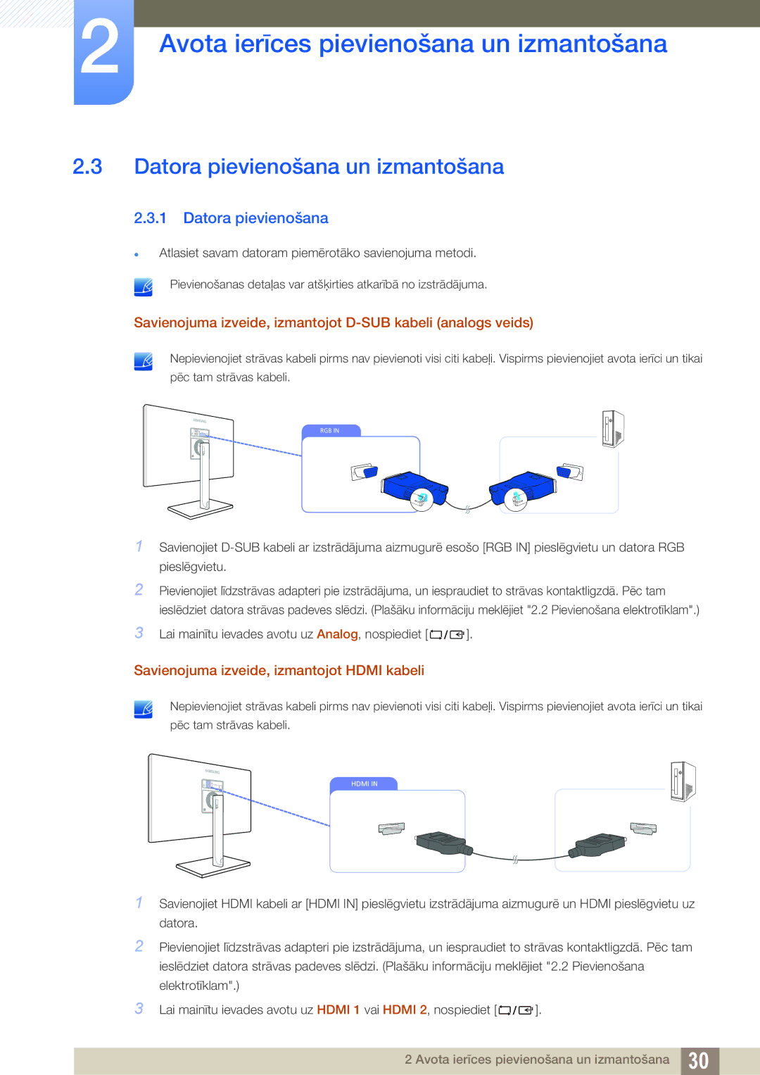 Samsung LS24C750PS/EN, LS27C750PS/EN manual Datora pievienošana un izmantošana 