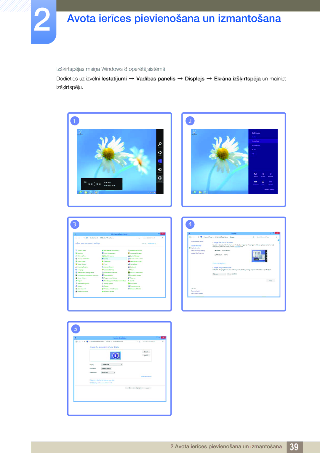 Samsung LS27C750PS/EN, LS24C750PS/EN manual Izšķirtspējas maiņa Windows 8 operētājsistēmā 