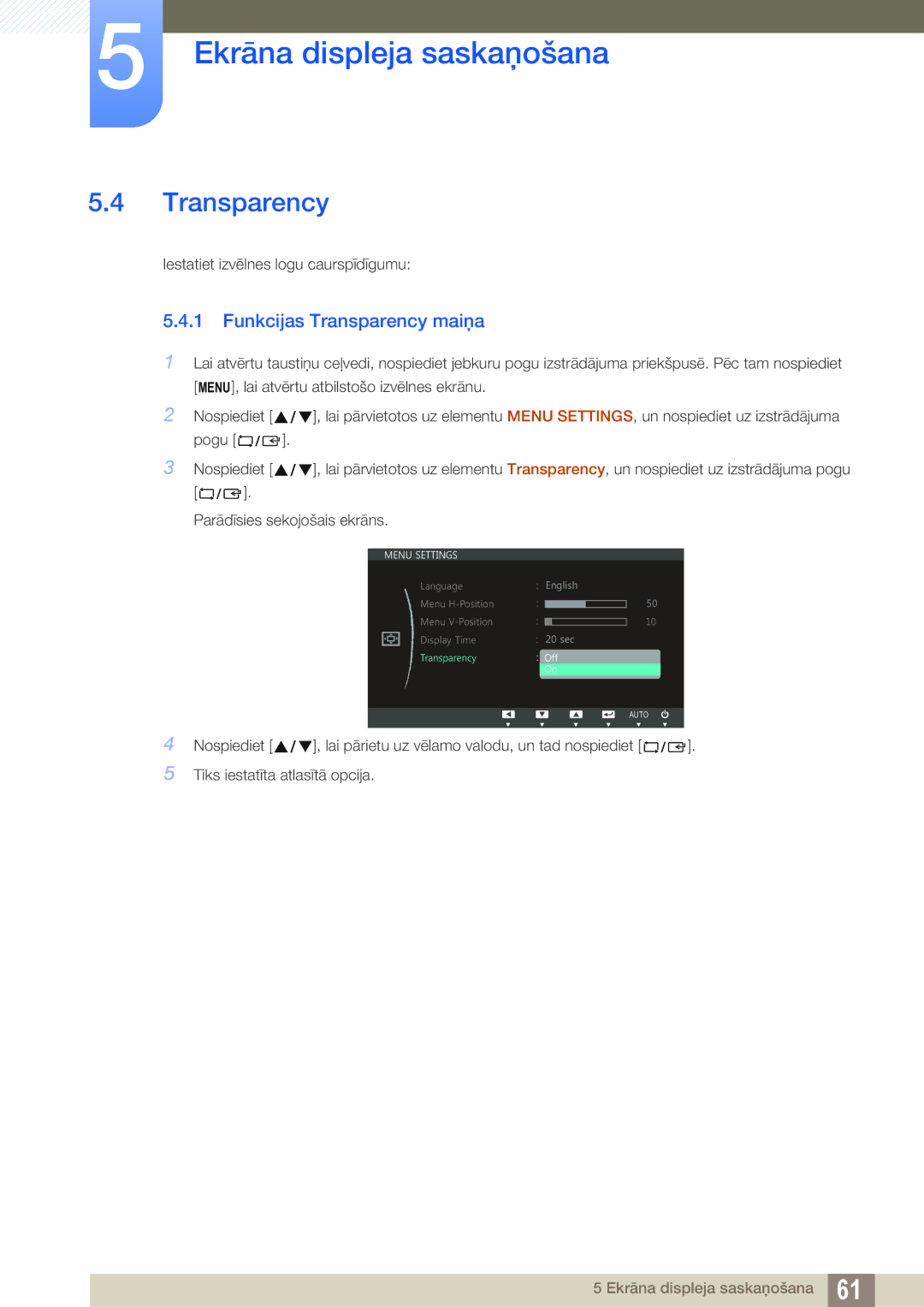 Samsung LS27C750PS/EN, LS24C750PS/EN manual Funkcijas Transparency maiņa 