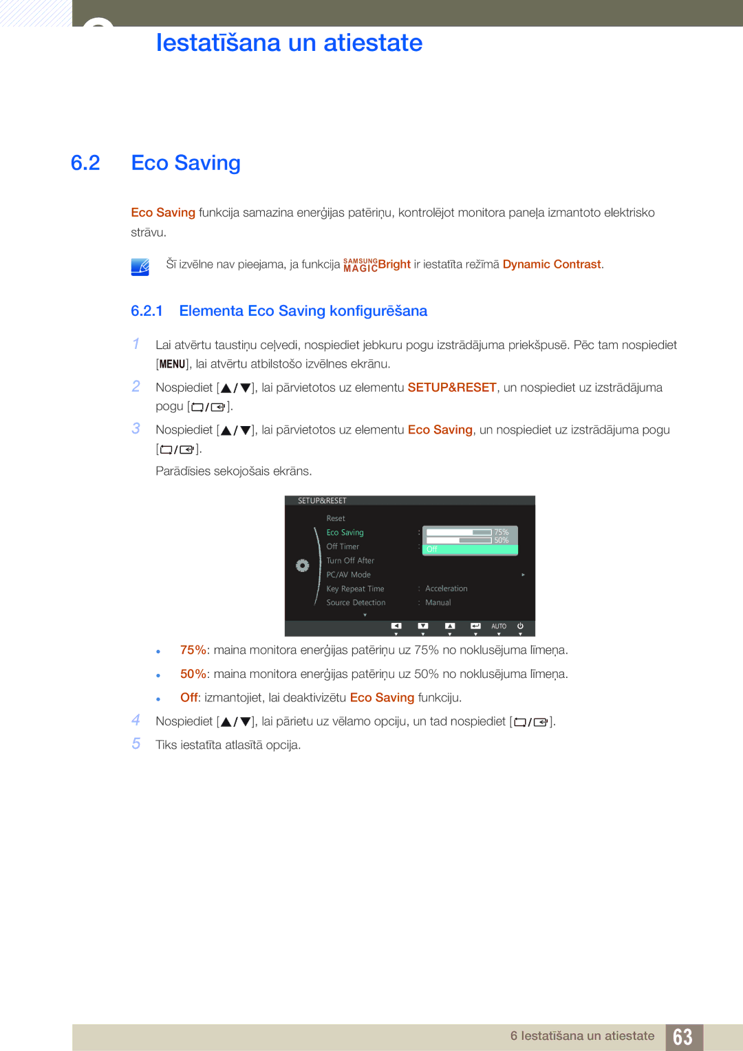 Samsung LS27C750PS/EN, LS24C750PS/EN manual Elementa Eco Saving konfigurēšana 