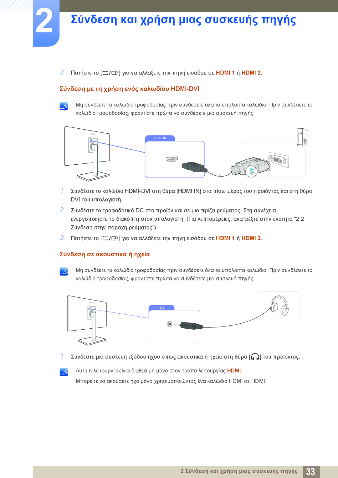 Samsung LS27C750PS/EN, LS24C750PS/EN manual Σύνδεση με τη χρήση ενός καλωδίου HDMI-DVI 