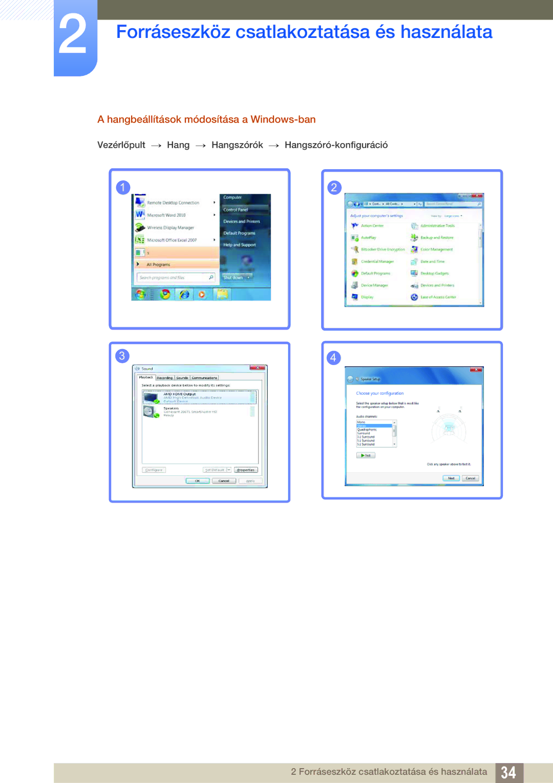 Samsung LS24C750PS/EN, LS27C750PS/EN manual Hangbeállítások módosítása a Windows-ban 