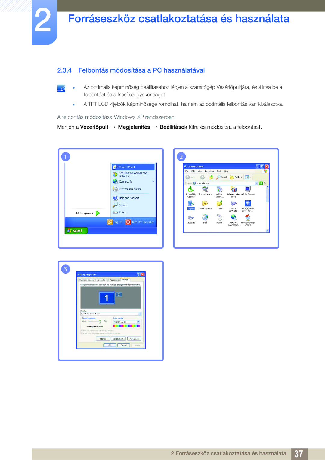 Samsung LS27C750PS/EN, LS24C750PS/EN manual Felbontás módosítása a PC használatával 