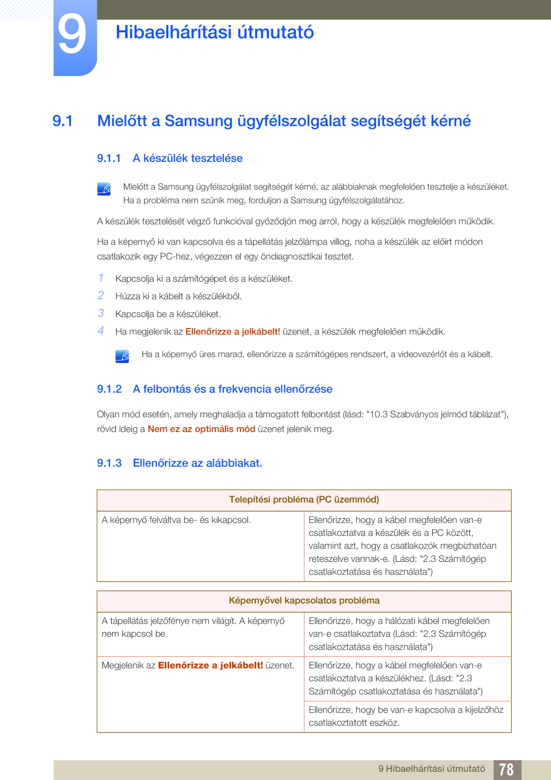 Samsung LS24C750PS/EN Hibaelhárítási útmutató, Mielőtt a Samsung ügyfélszolgálat segítségét kérné, 1 a készülék tesztelése 